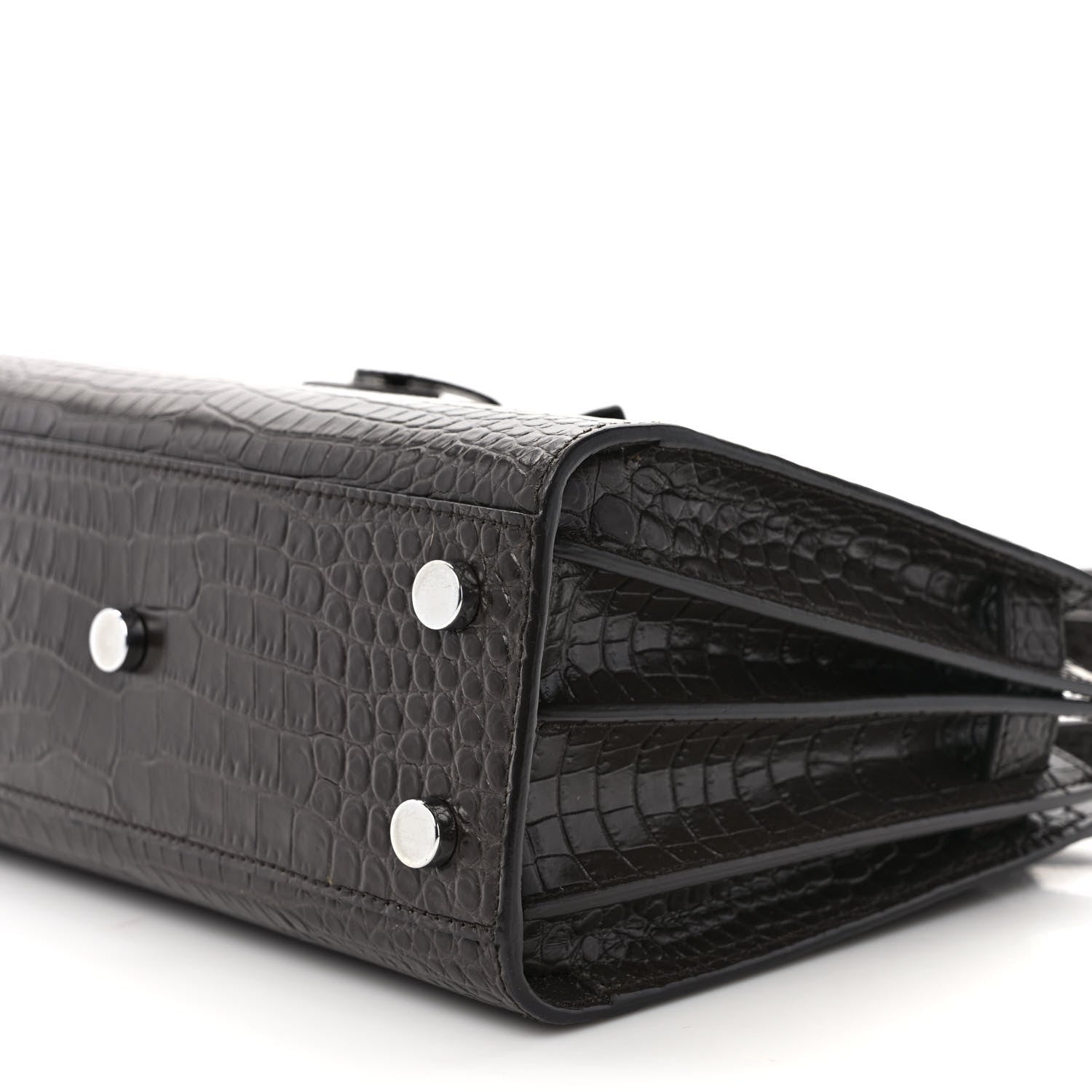 Saint Laurent Calfskin Crocodile Embossed Nano Sac De Jour Dark Brown 9 of 9