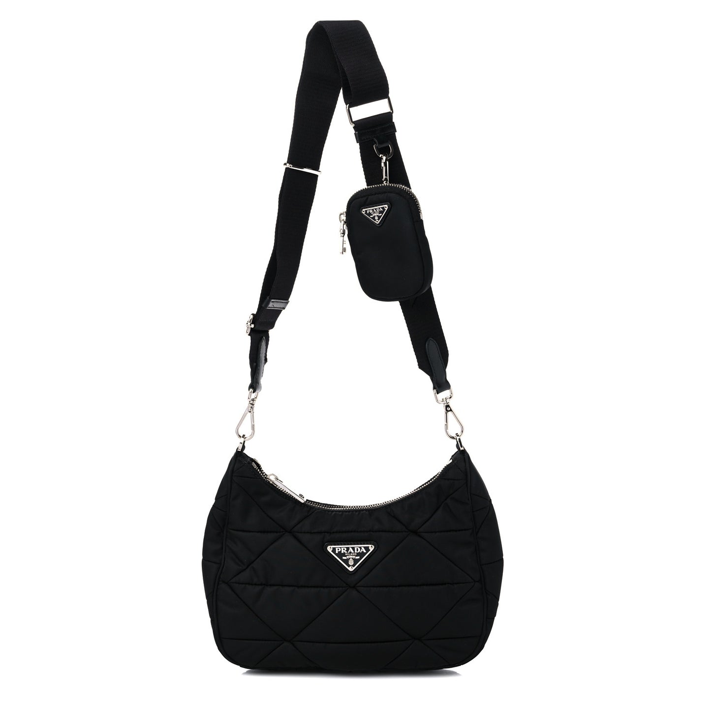 Re-Nylon Triangle Padded Patchwork Shoulder Bag Black