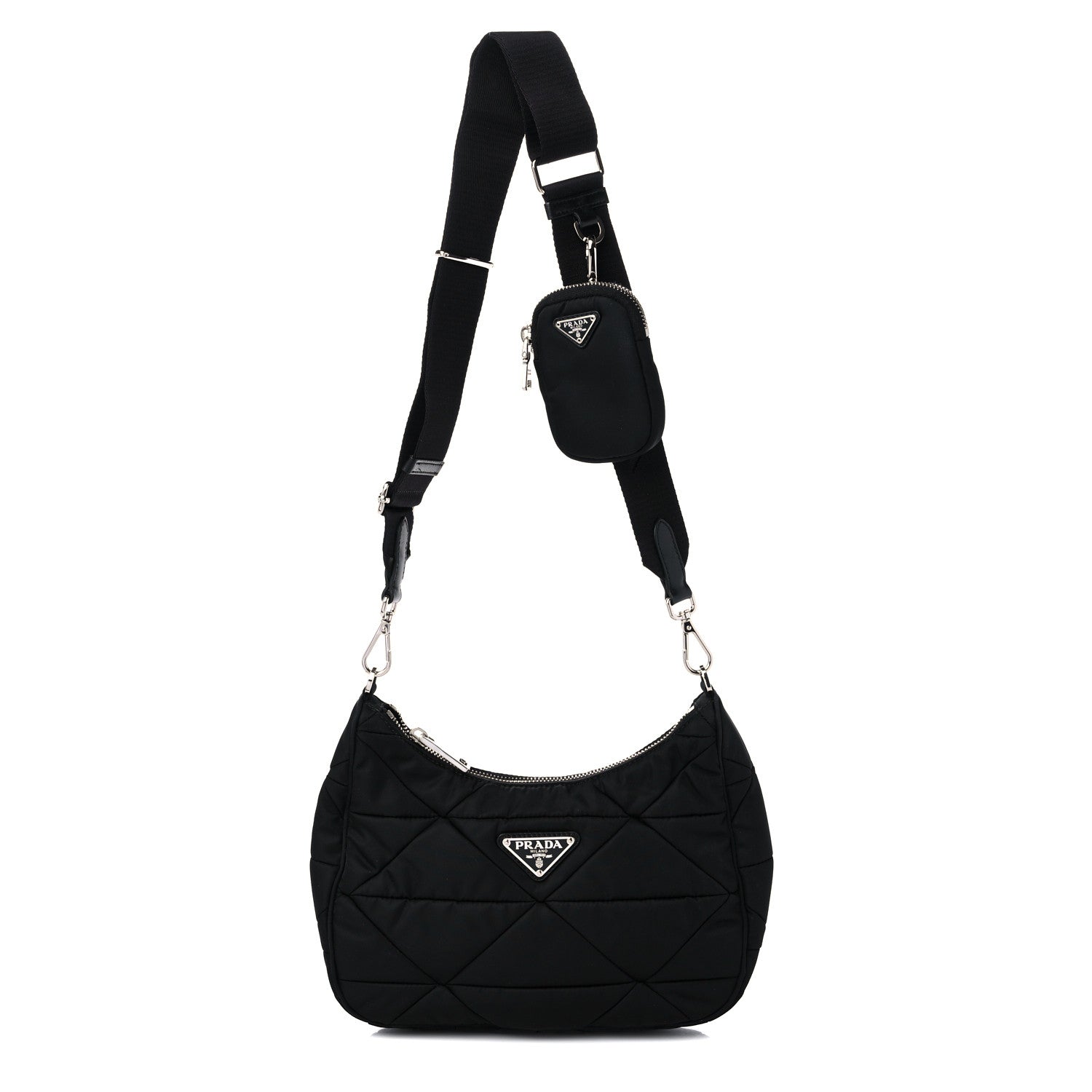 Prada Re-Nylon Triangle Padded Patchwork Shoulder Bag Black 1 of 8