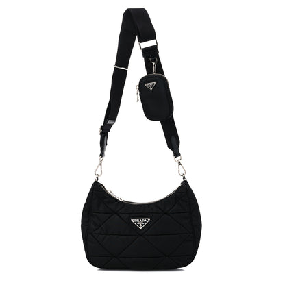 Prada Re-Nylon Triangle Padded Patchwork Shoulder Bag Black 1 of 8