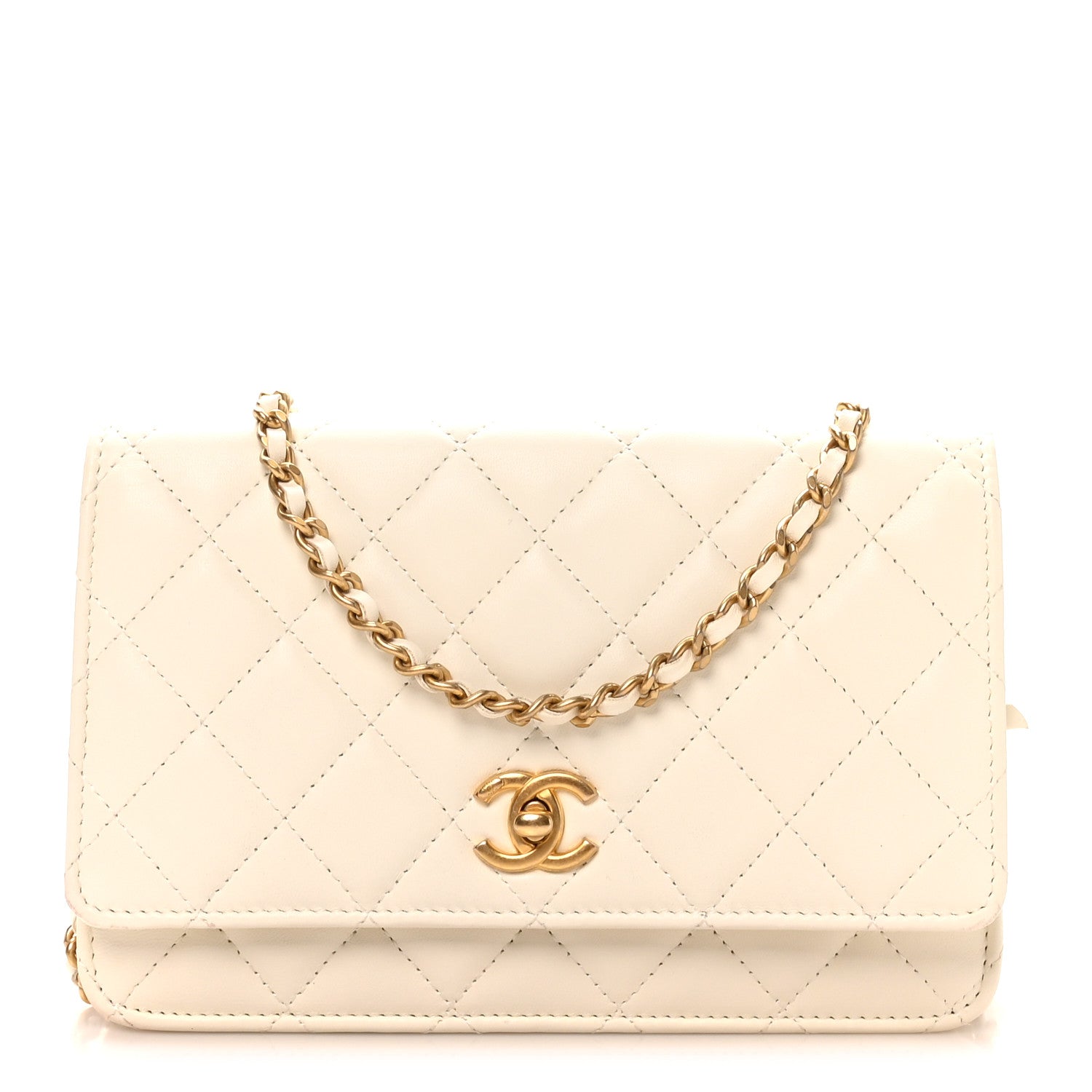 Chanel Lambskin Quilted CC Pearl Crush Wallet on Chain WOC White 1 of 11