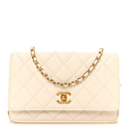 Chanel Lambskin Quilted CC Pearl Crush Wallet on Chain WOC White 1 of 11