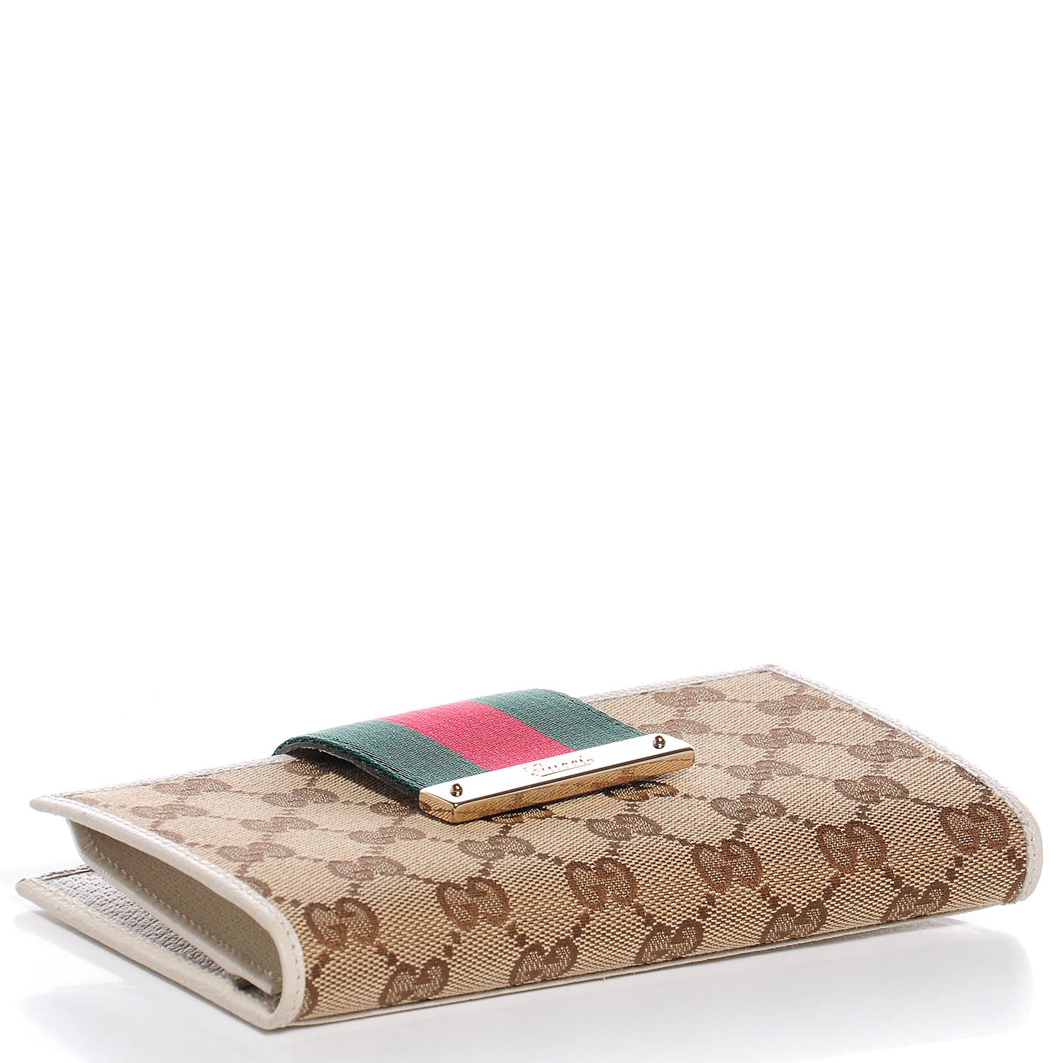 Gucci Monogram Calfskin Ladies Web Continental Wallet Beige Ebony Off White 4 of 8