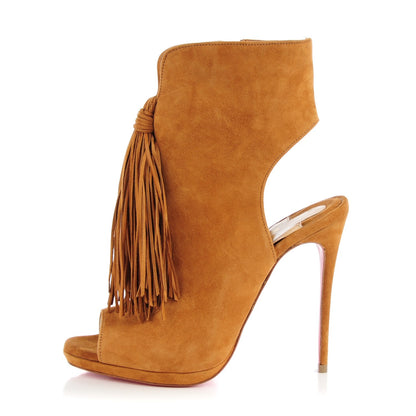 Christian Louboutin Suede Otoka Fringe 120 Booties 36 Noisette 1 of 9