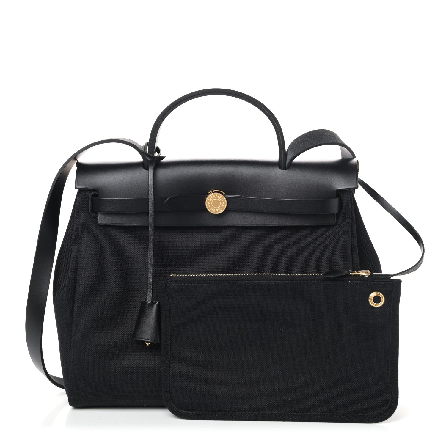 Hermes Military Toile Vache Hunter Herbag Zip Retourne 31 PM Black 1 of 10