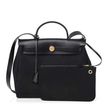 Hermes Military Toile Vache Hunter Herbag Zip Retourne 31 PM Black 1 of 10