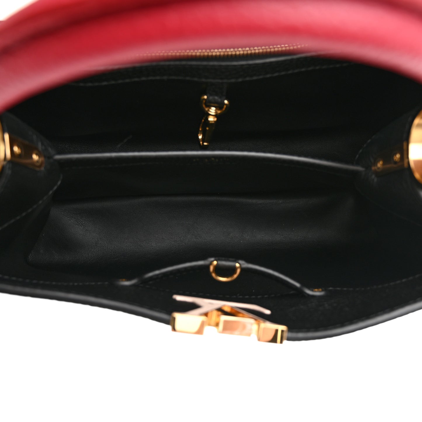 Taurillon Capucines MM Black Arizona Beige Ruby Red