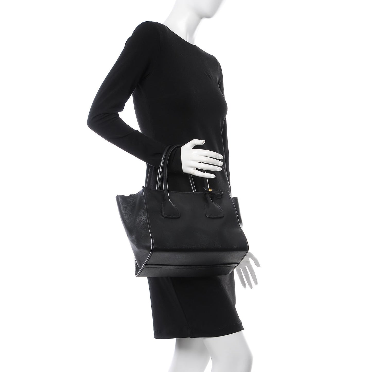 Glace Calf Twin Pocket Tote Black