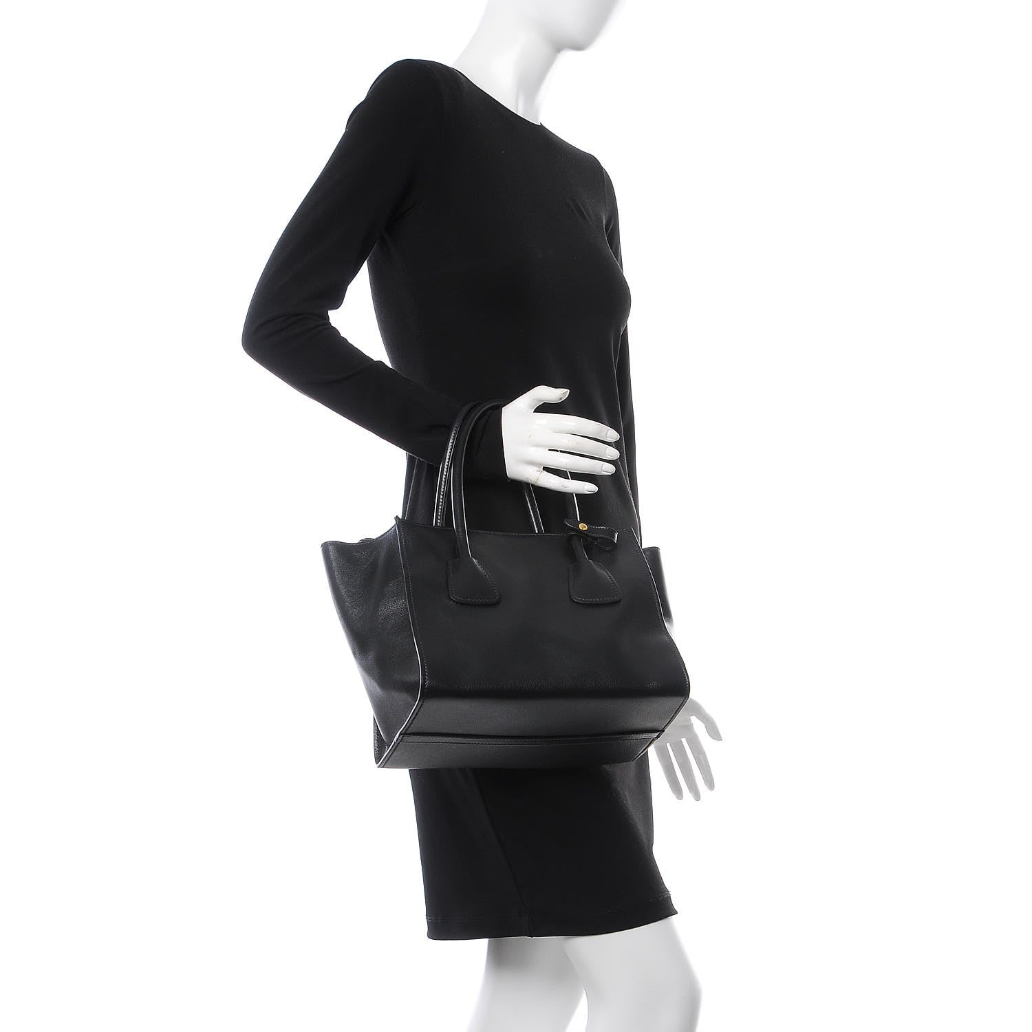 Prada Glace Calf Twin Pocket Tote Black 2 of 8