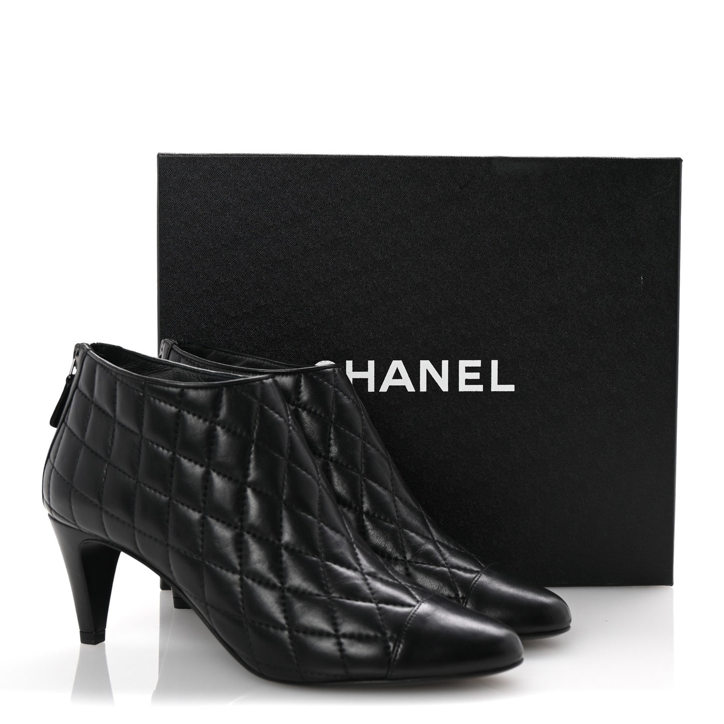 Calfskin Quilted Cap Toe Short Boots 38.5 Black