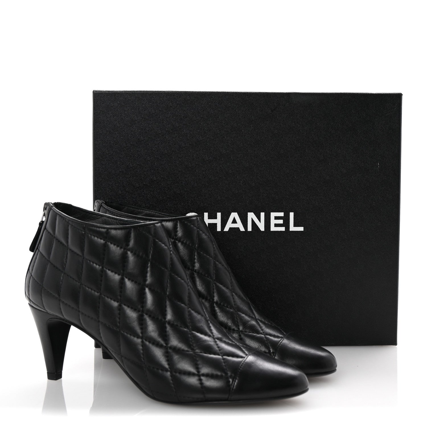 Chanel Calfskin Quilted Cap Toe Short Boots 38.5 Black 10 of 10