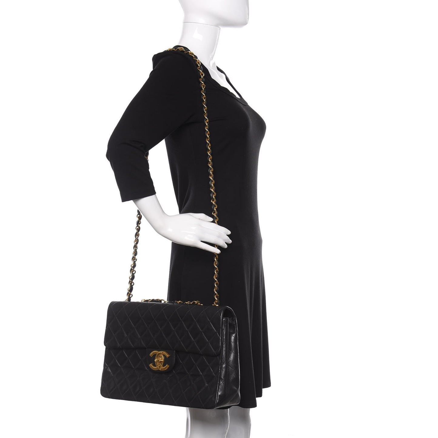 Lambskin Quilted XL Jumbo Single Flap Black