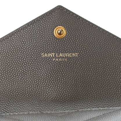 Saint Laurent Grain De Poudre Matelasse Chevron Small Monogram Envelope Wallet Fog 6 of 8