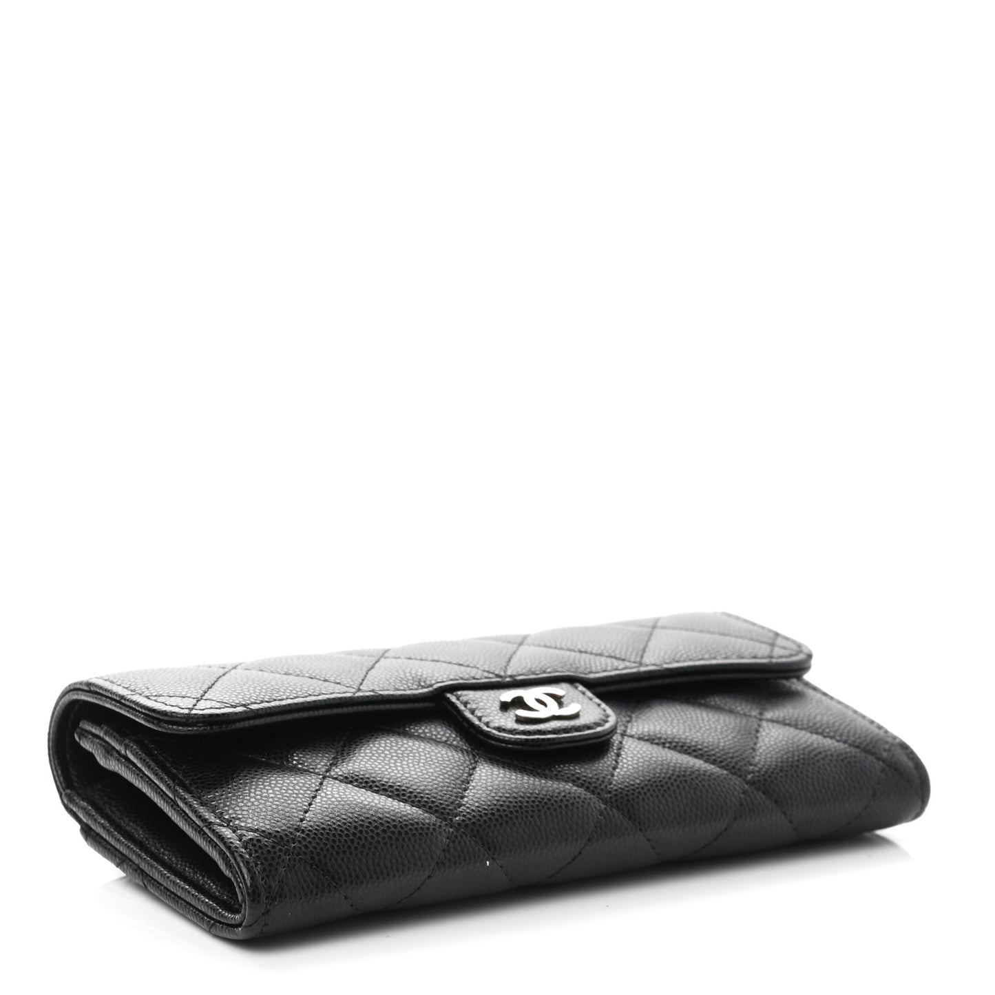 Caviar Quilted Small Gusset Flap Wallet Black