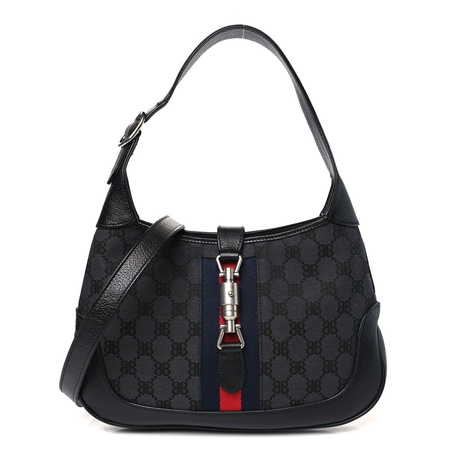 Gucci X BALENCIAGA BB Monogram Calfskin Web Small Jackie 1961 Hobo Black 1 of 10