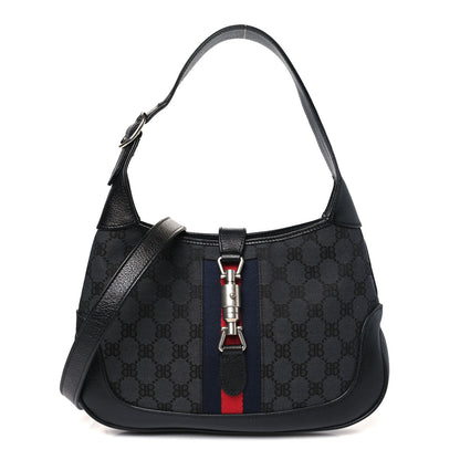 Gucci X BALENCIAGA BB Monogram Calfskin Web Small Jackie 1961 Hobo Black 1 of 10