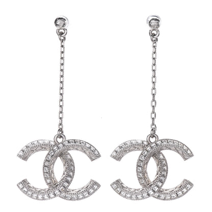Chanel Baguette Crystal CC Drop Earrings Silver 1 of 4