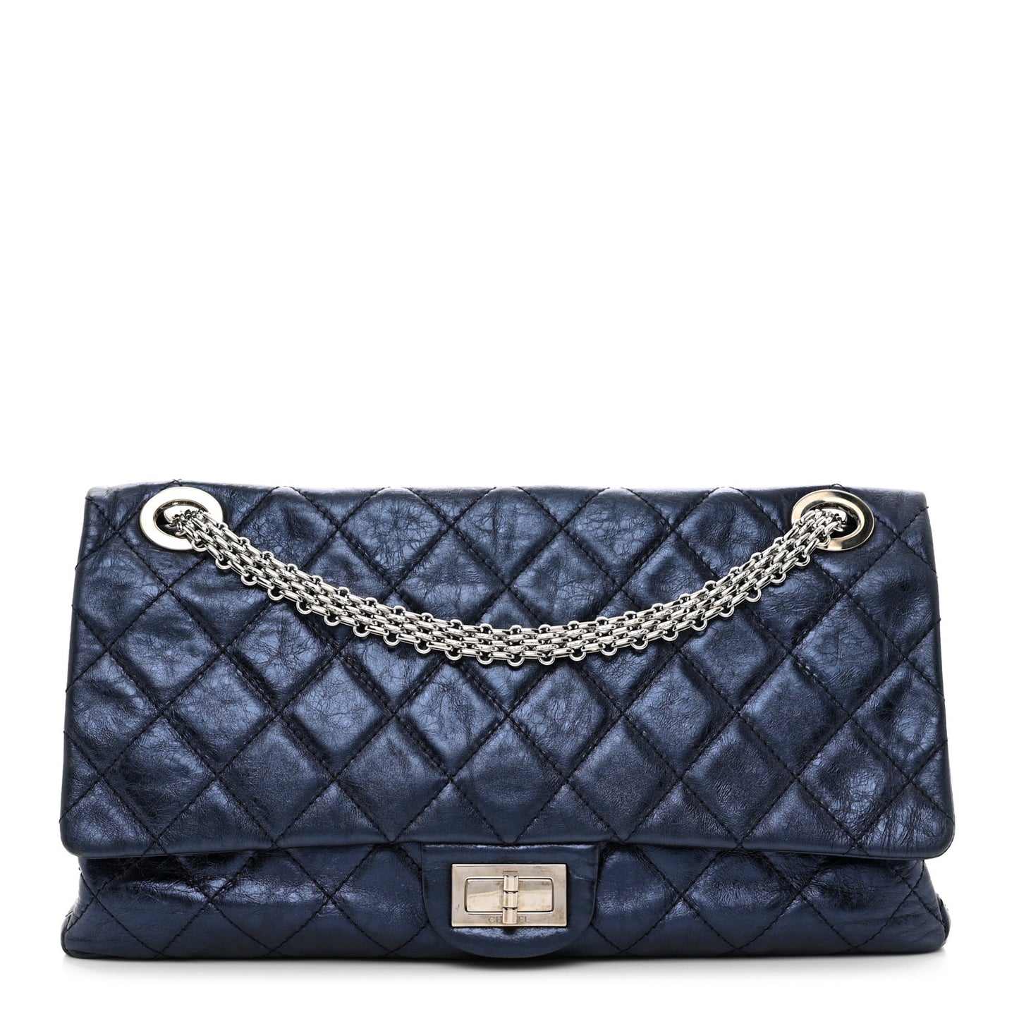 Metallic Aged Calfskin Quilted 2.55 Reissue 228 Flap Blue