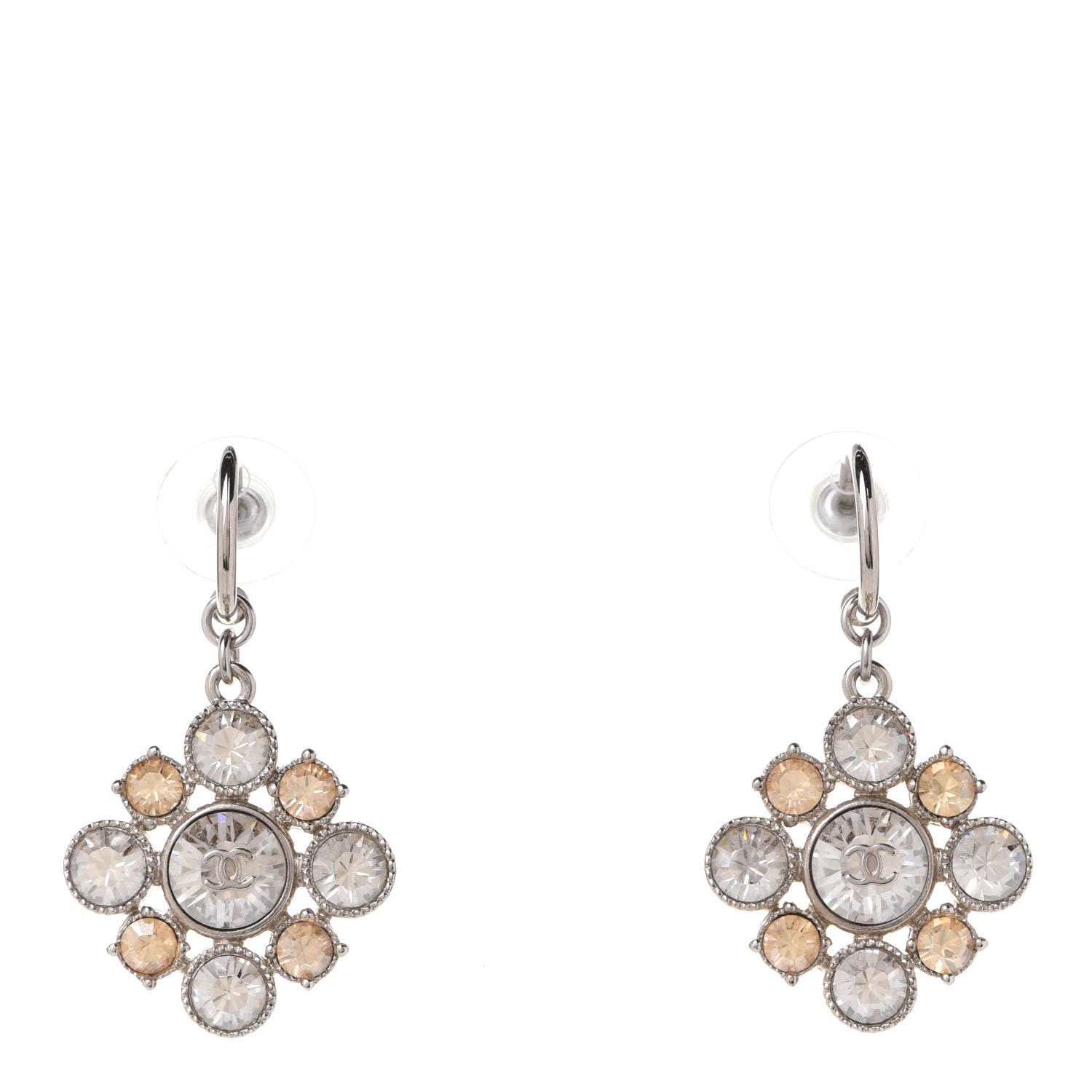 Chanel Crystal CC Dangle Earrings Silver 1 of 5