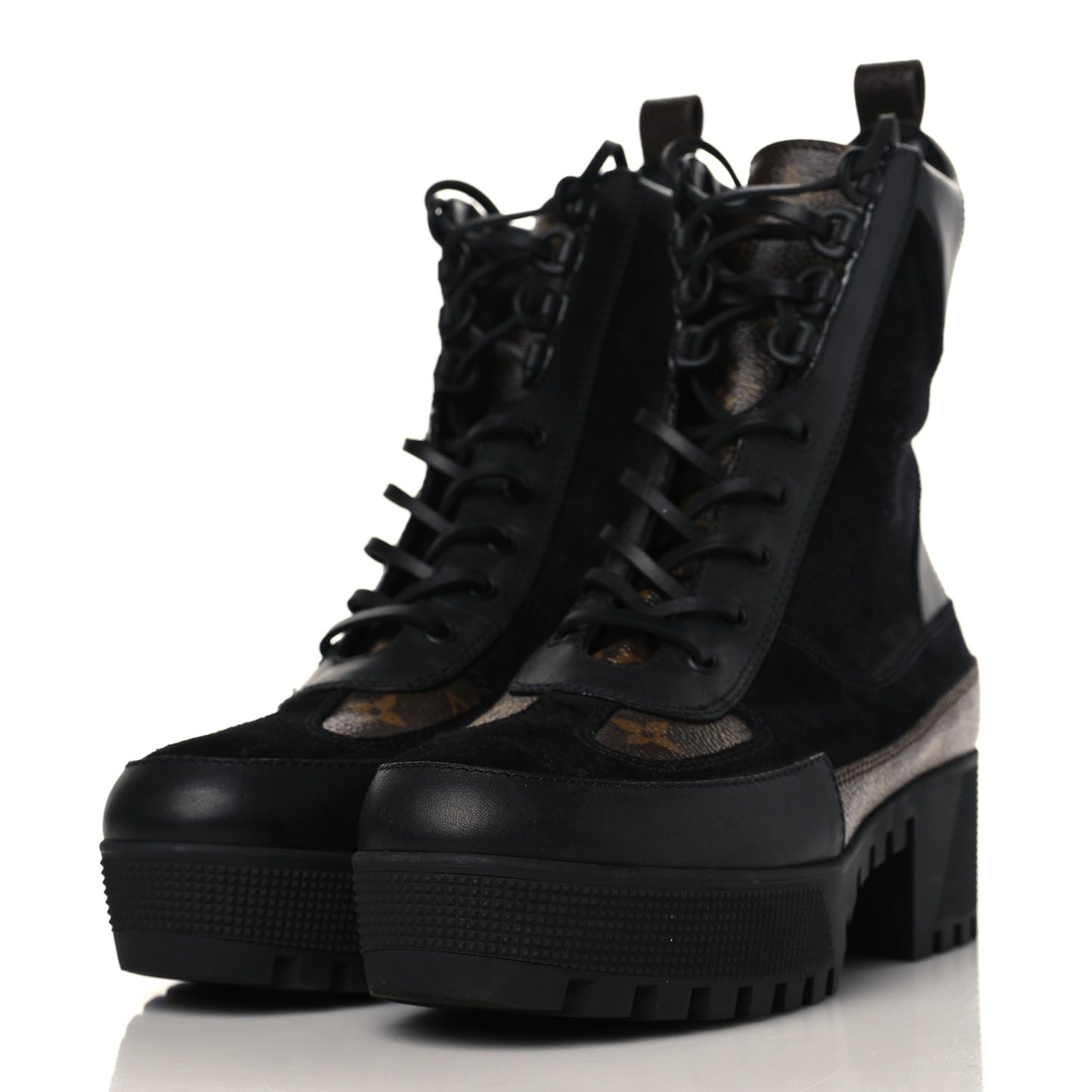Suede Calfskin Monogram Laureate Platform Desert Boots 39 Black