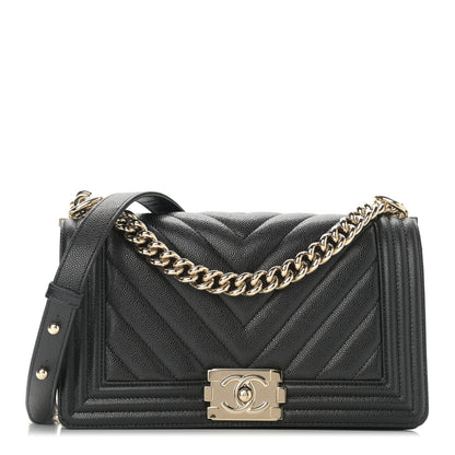 Chanel Caviar Chevron Quilted Medium Boy Flap Black 1 of 12