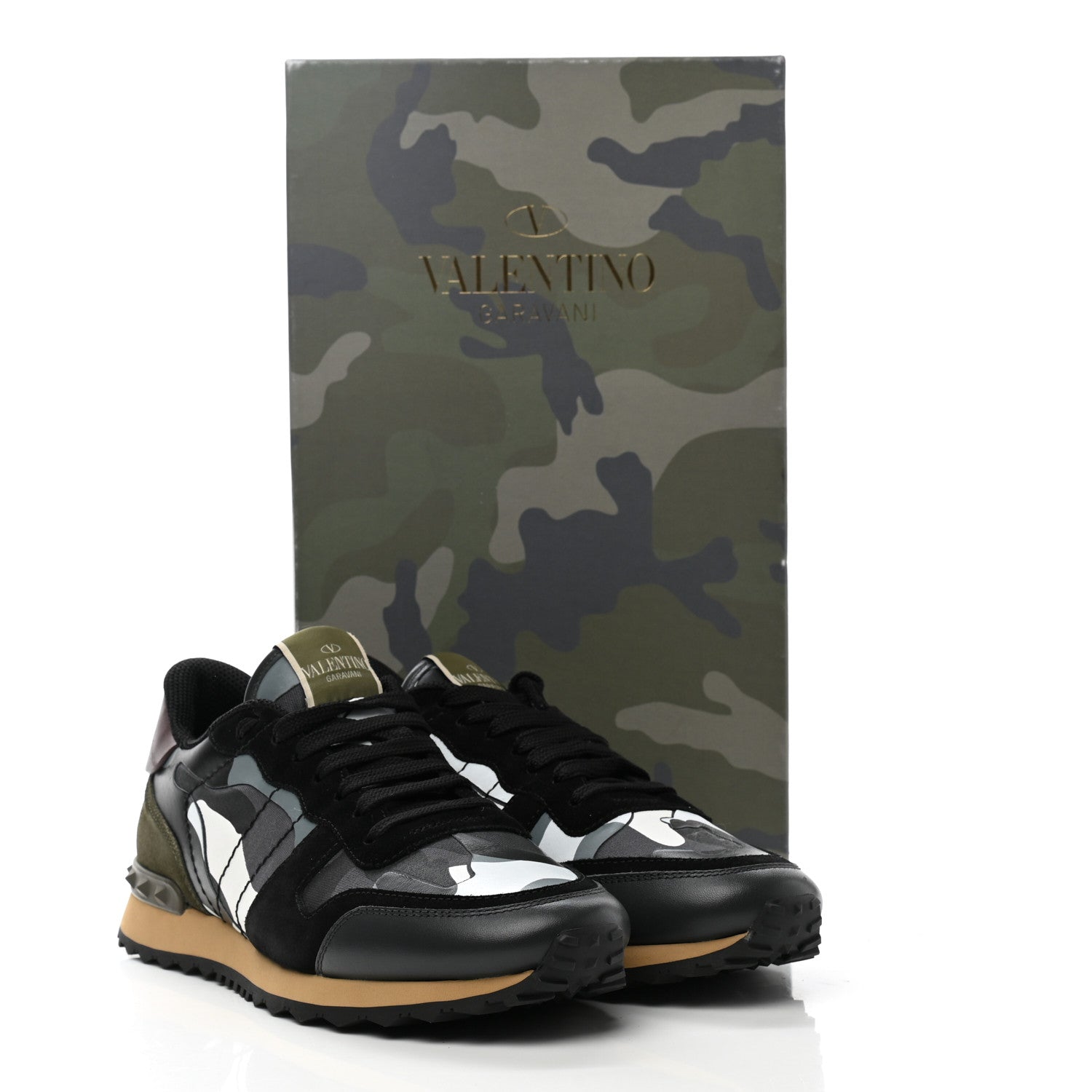 Valentino Garavani Nappa Fabric Suede Camouflage Mens Rockrunner Sneakers 39.5 Green Multicolor 9 of 9