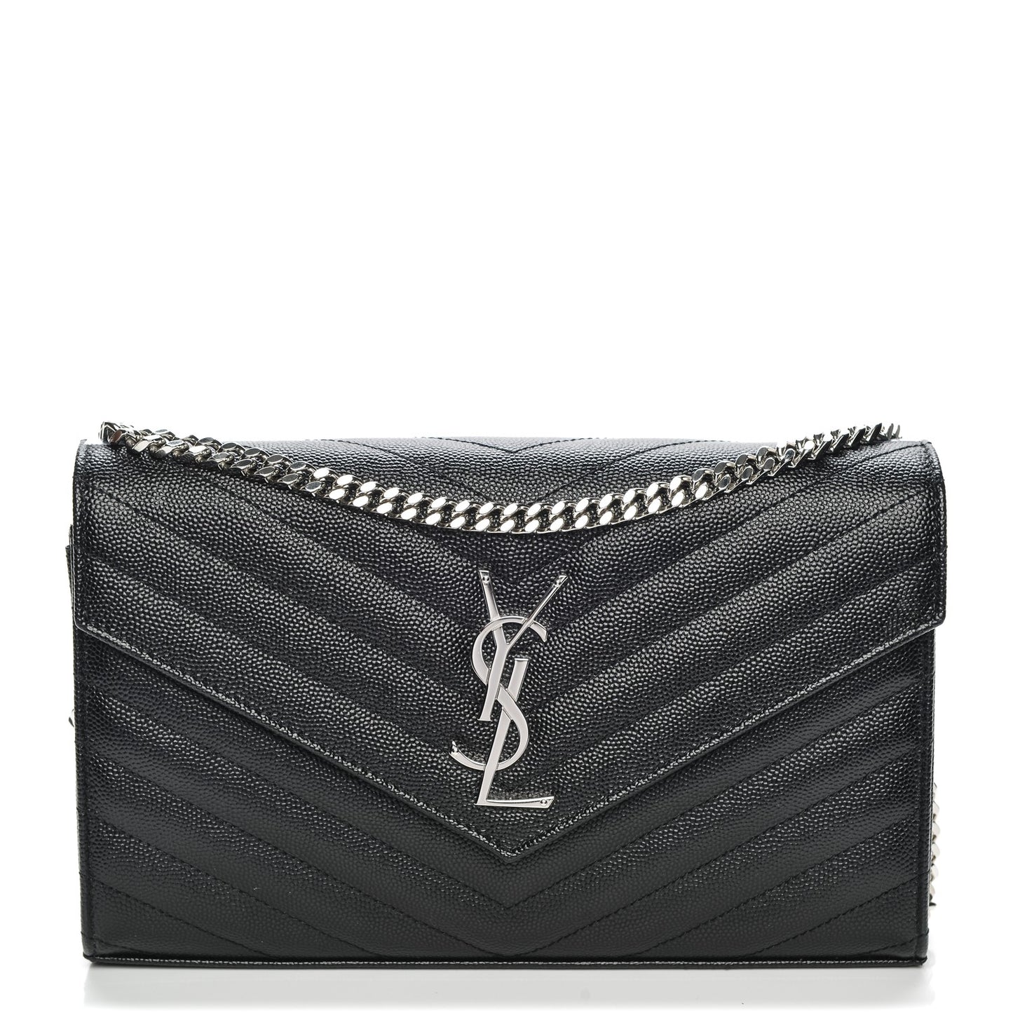 Grain De Poudre Matelasse Chevron Medium Monogram Chain Wallet Black