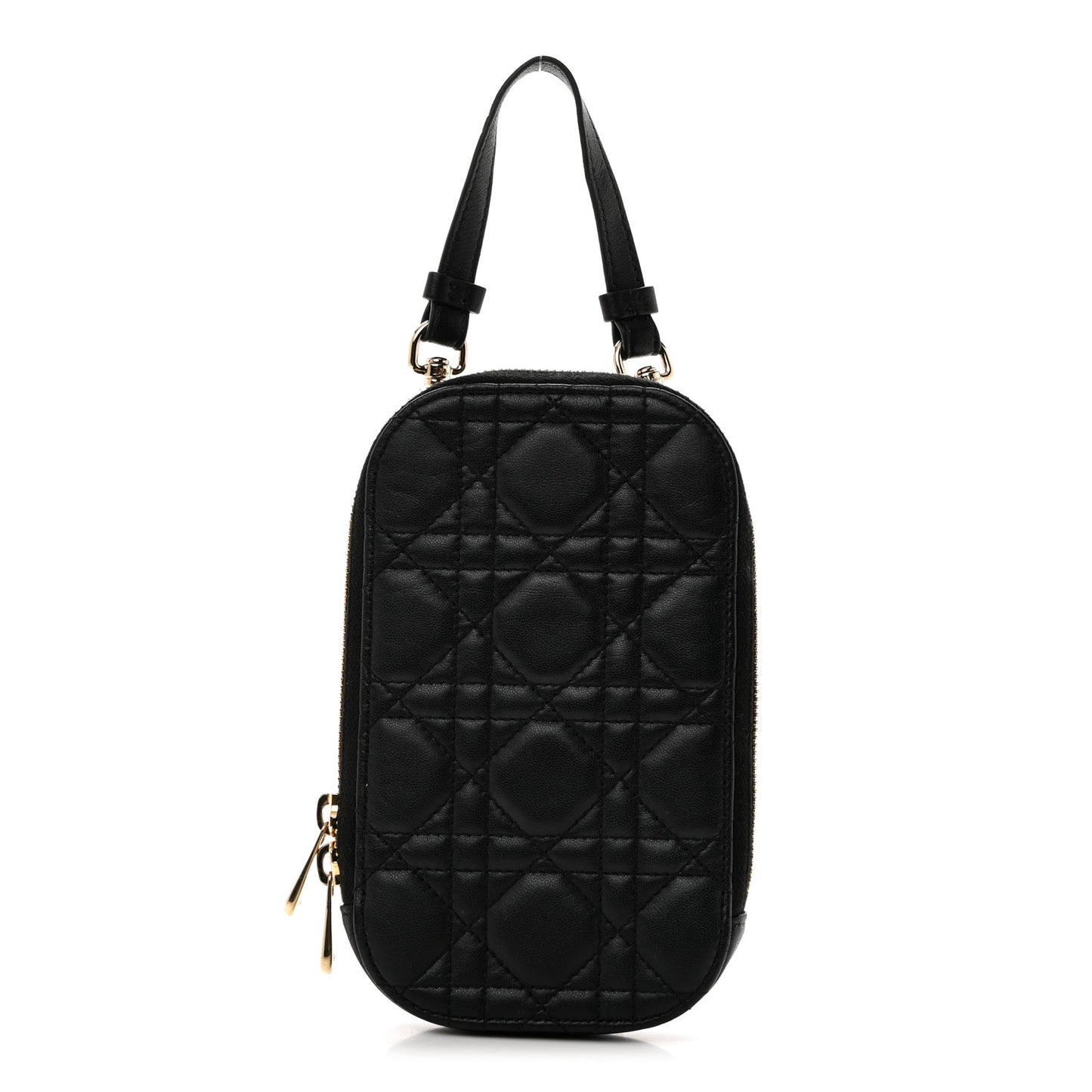 Lambskin Cannage Lady Dior Phone Holder Black