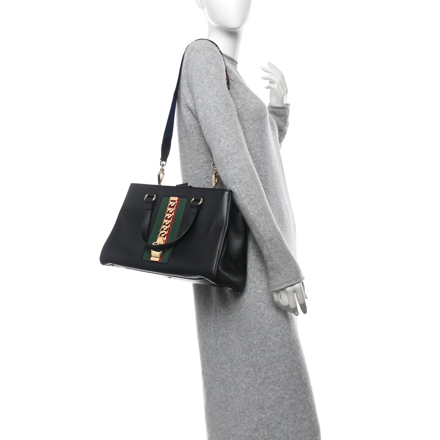 Calfskin Large Sylvie Top Handle Tote Black