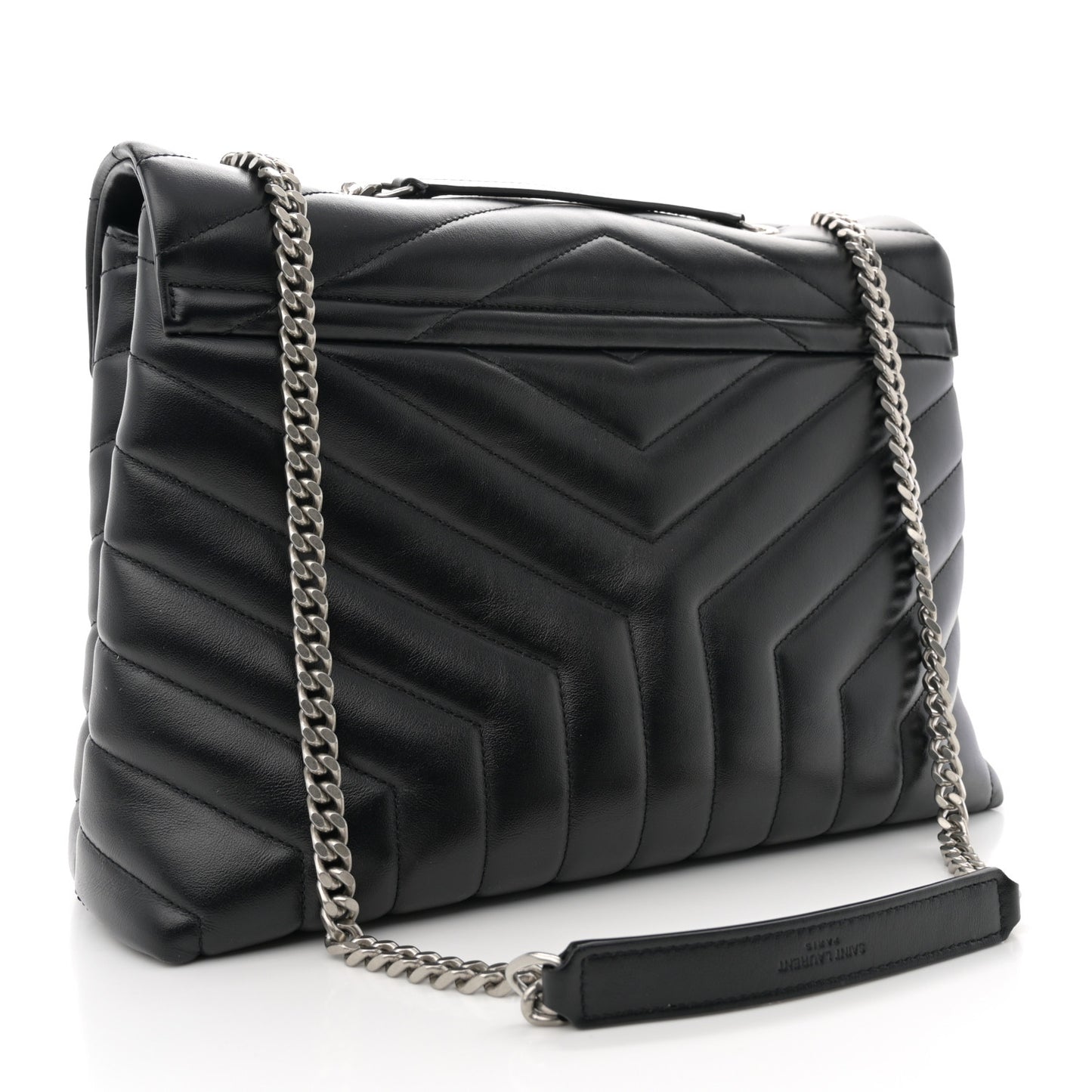 Calfskin Y Quilted Monogram Medium Loulou Chain Satchel Black