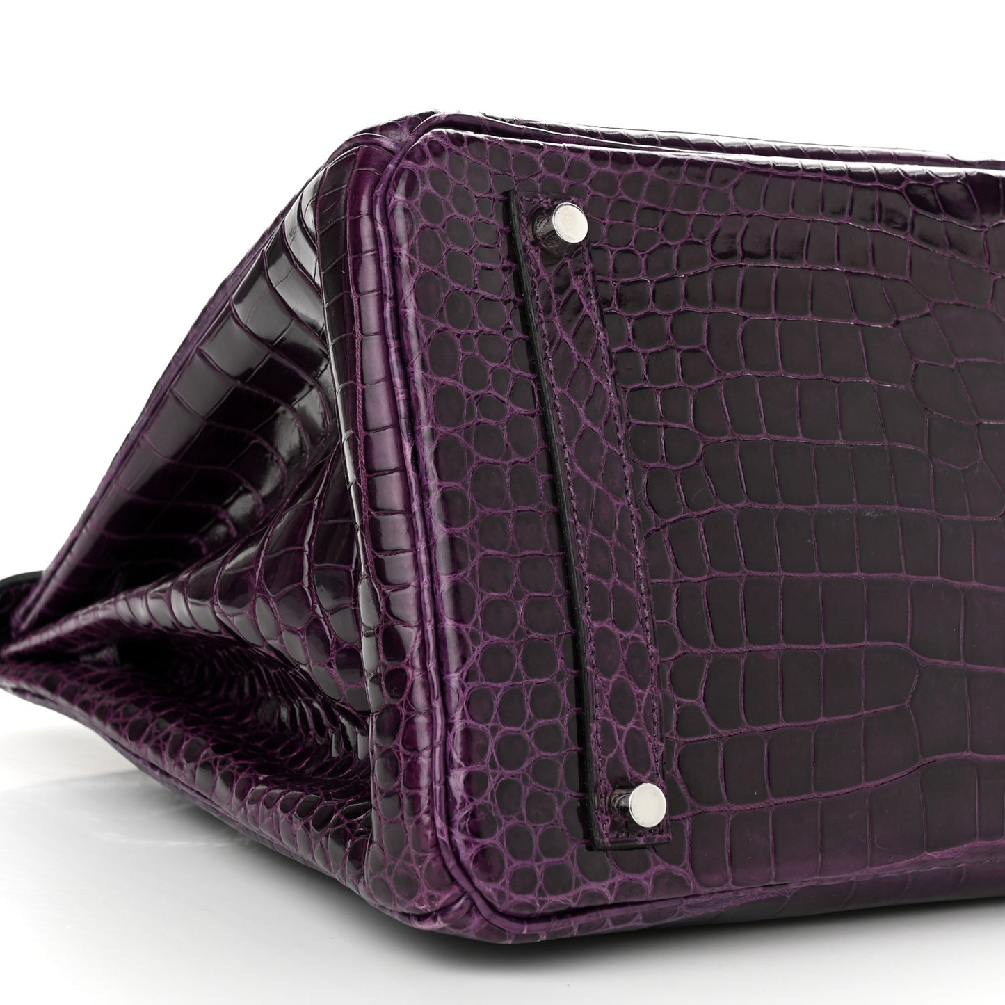 Shiny Porosus Crocodile 18K White Gold Diamond Birkin 35 Amethyst