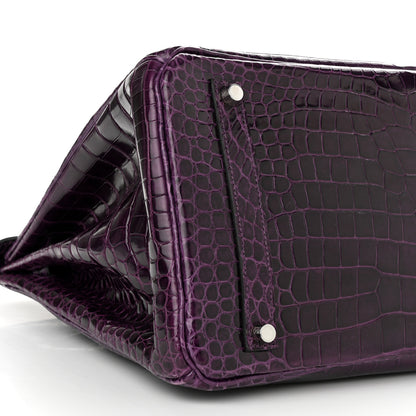 Hermes Shiny Porosus Crocodile 18K White Gold Diamond Birkin 35 Amethyst 9 of 12