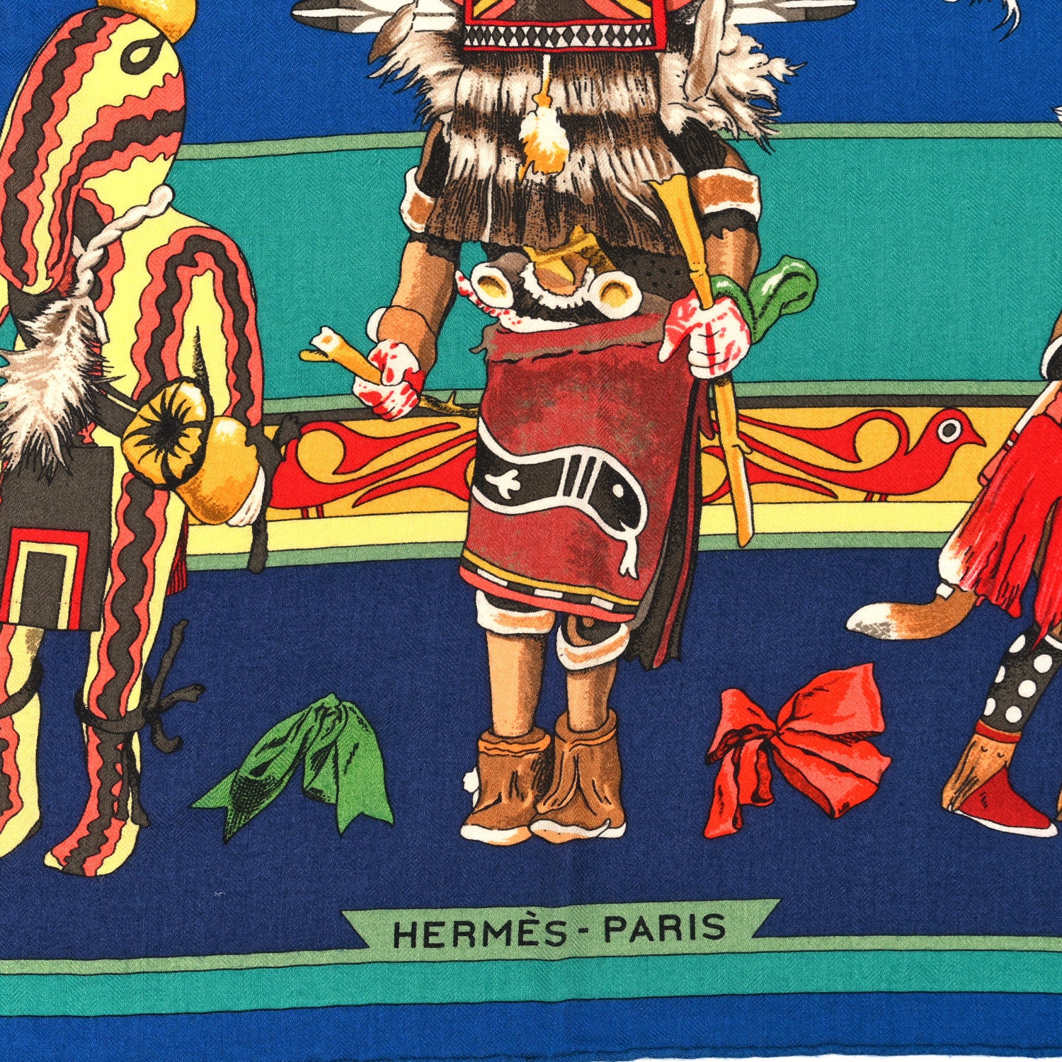 Hermes Cashmere Silk Kachinas Shawl 140 Cobalt 2 of 4