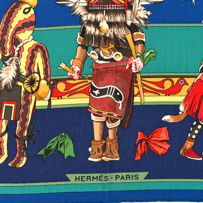 Hermes Cashmere Silk Kachinas Shawl 140 Cobalt 2 of 4
