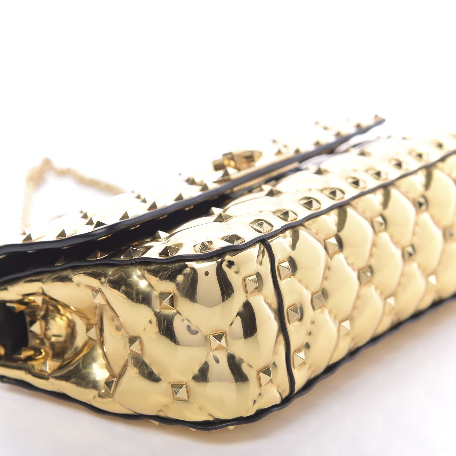 Valentino Garavani Metallic Patent Small Rockstud Spike Shoulder Bag Gold 10 of 11