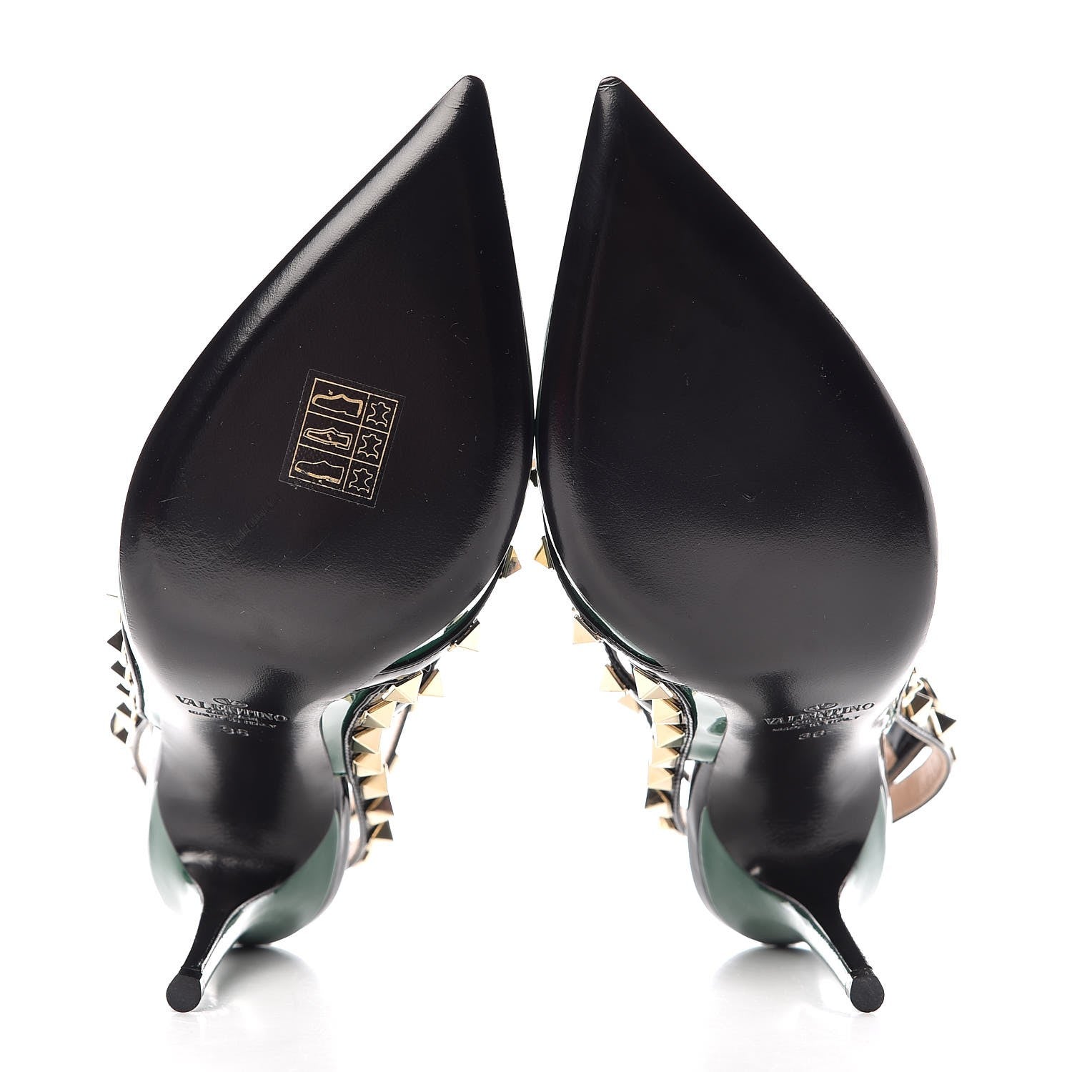 Valentino Garavani Patent Rockstud Ankle Strap Pumps 36 Smeraldo Black 5 of 8