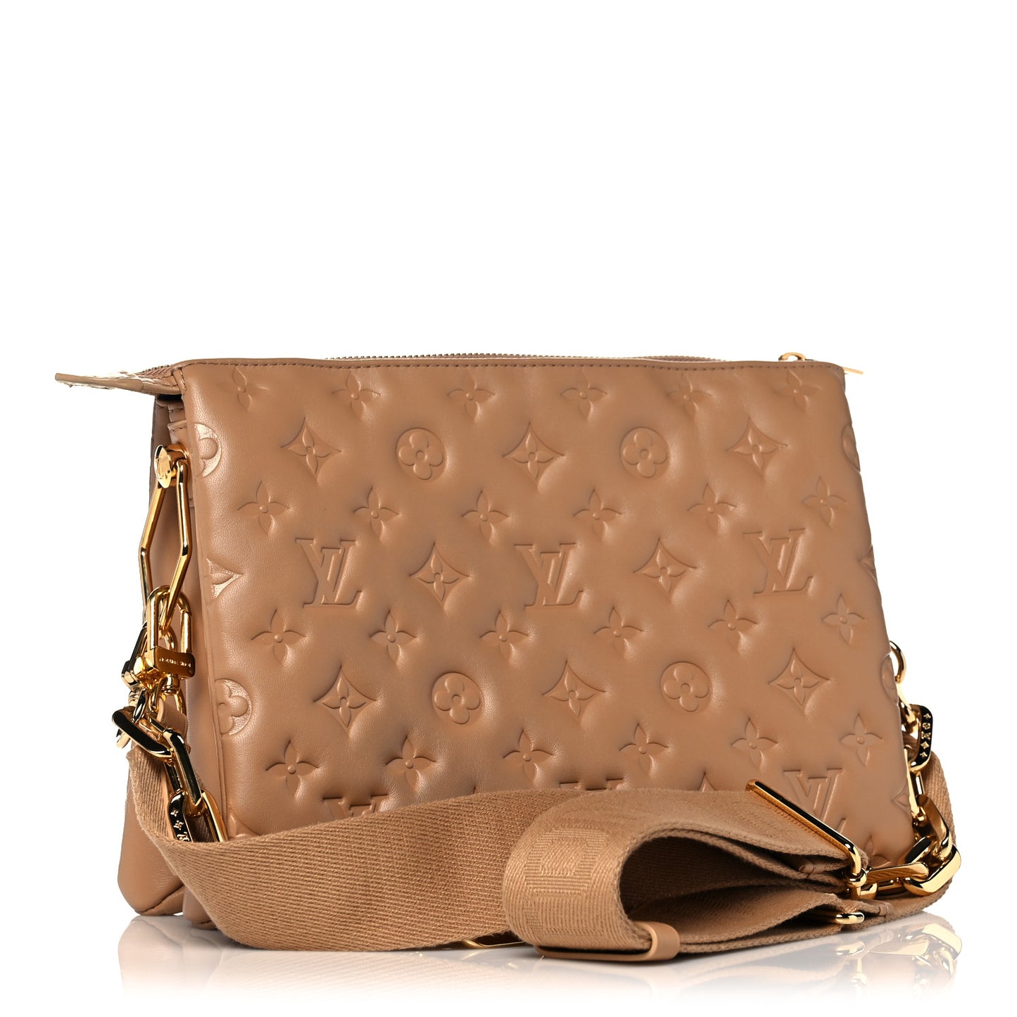 Lambskin Embossed Monogram Coussin PM Camel