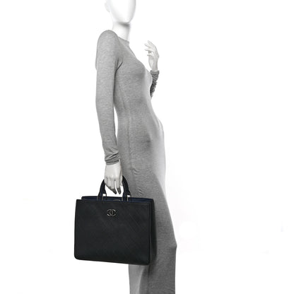 Chanel Bullskin Stitched Large Bi-Color Shopping Tote Black Blue 2 of 11