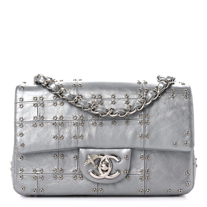Chanel Glazed Calfskin Grommet Embellished Mini Airline Rectangular Flap Silver 1 of 13