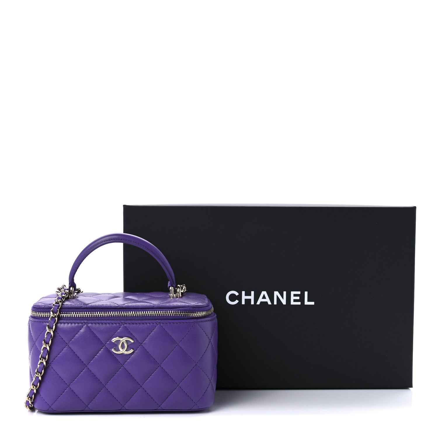 Chanel Lambskin Quilted Small Top Handle Vanity Case With Chain Purple 10 of 10