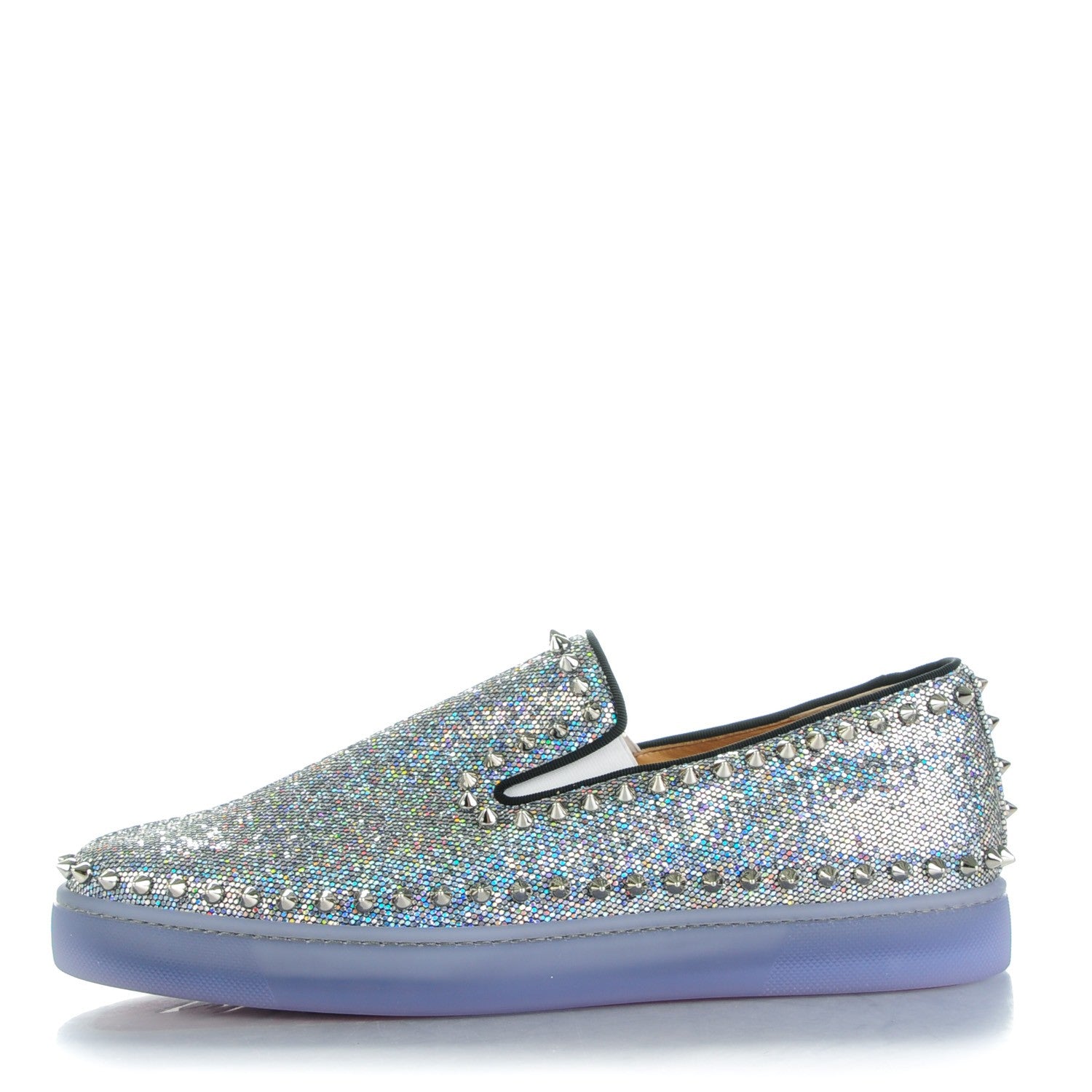 Christian Louboutin Mens Glitter Disco Ball Pik Boat Flat 42 Multicolor Silver 1 of 9