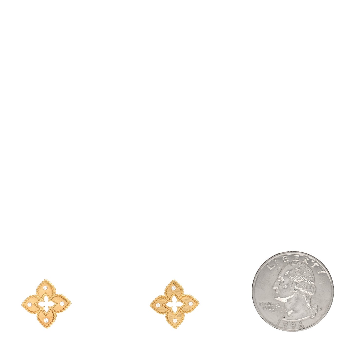 18K Yellow Gold Diamond Petite Venetian Princess Open Flower Stud Earrings
