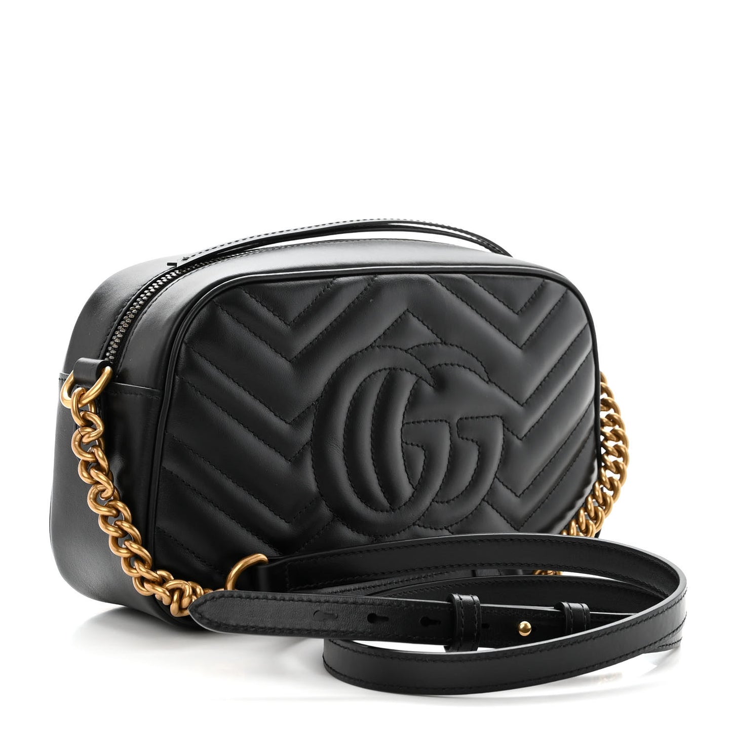 Calfskin Matelasse Small GG Marmont Chain Shoulder Bag Black