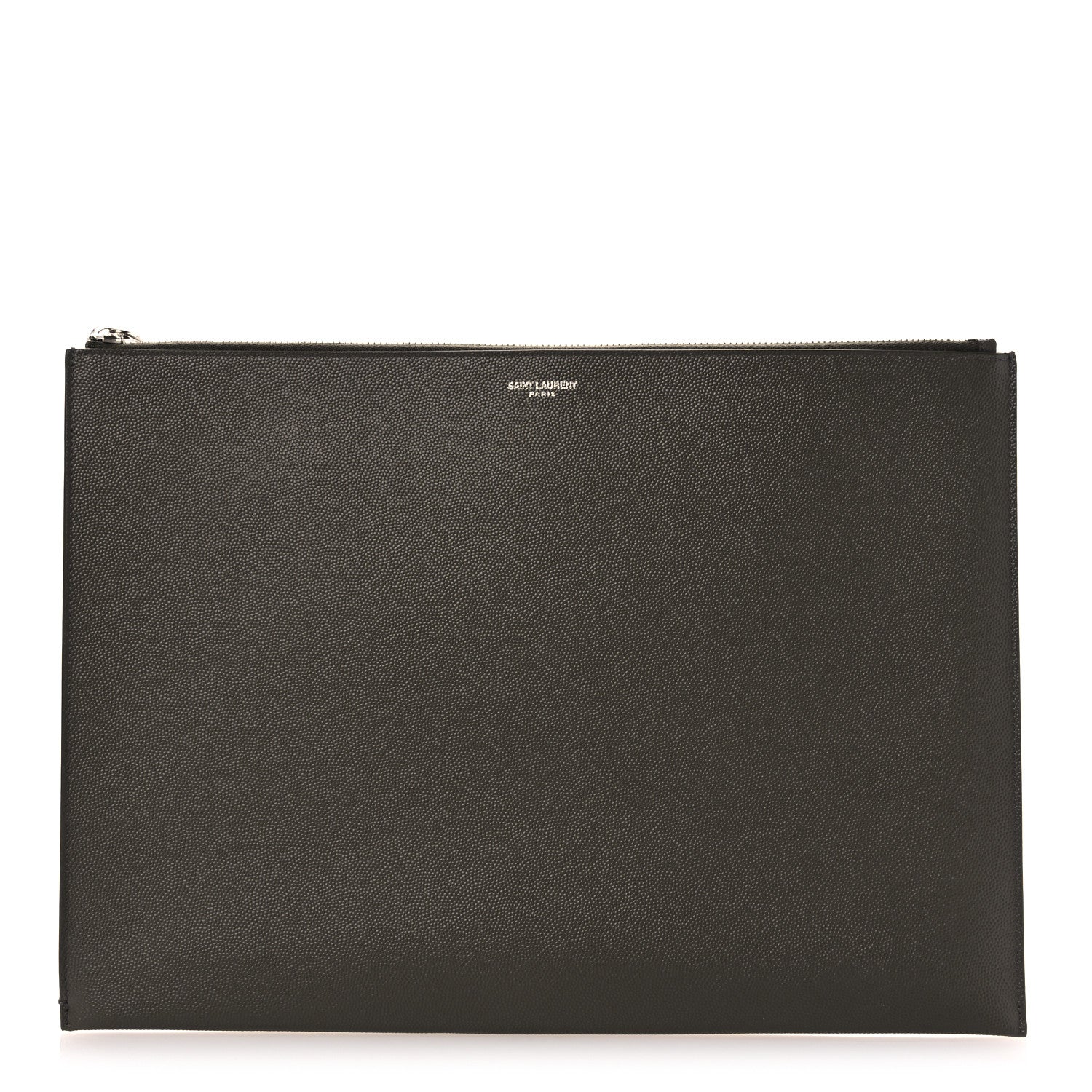 Saint Laurent Matte Grain De Poudre Zipped Document Holder Dark Kaki Face 1 of 9
