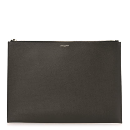 Saint Laurent Matte Grain De Poudre Zipped Document Holder Dark Kaki Face 1 of 9