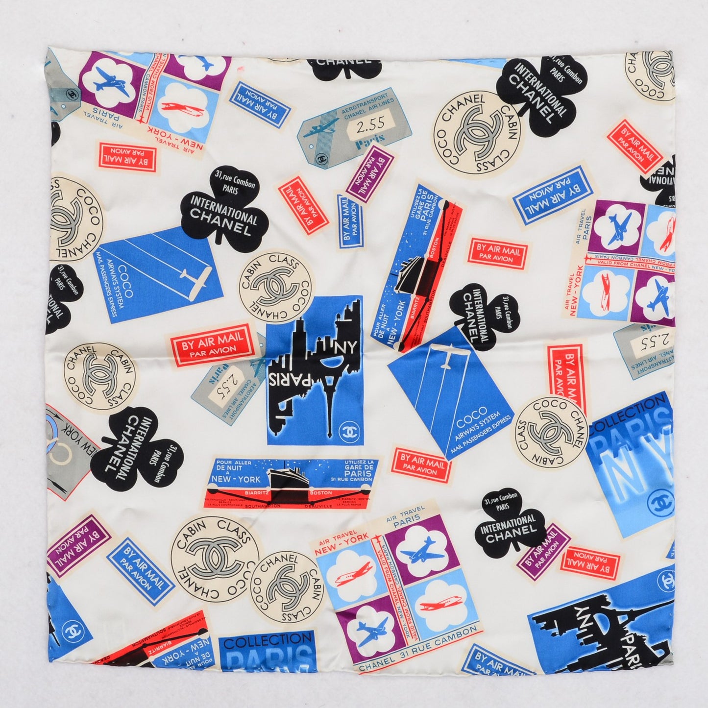 Silk CC Airlines Square Scarf Ivory