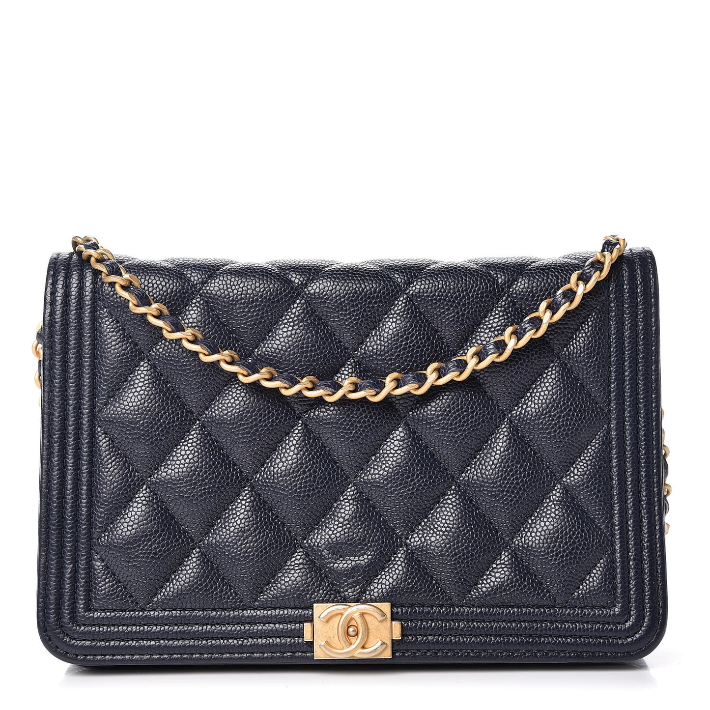 Caviar Quilted Boy Wallet On Chain WOC Navy