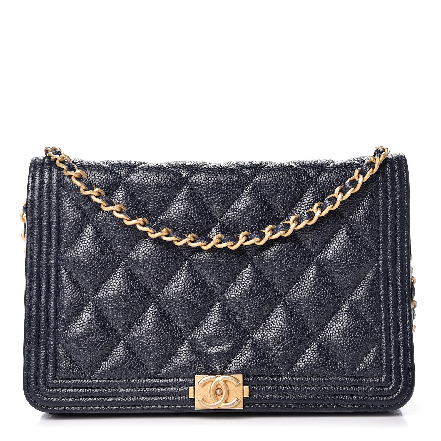 Chanel Caviar Quilted Boy Wallet On Chain WOC Navy 1 of 11