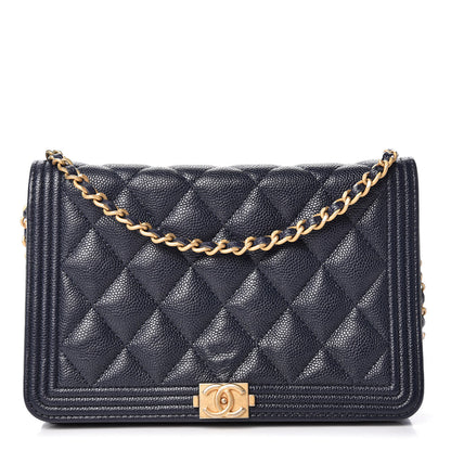 Chanel Caviar Quilted Boy Wallet On Chain WOC Navy 1 of 11