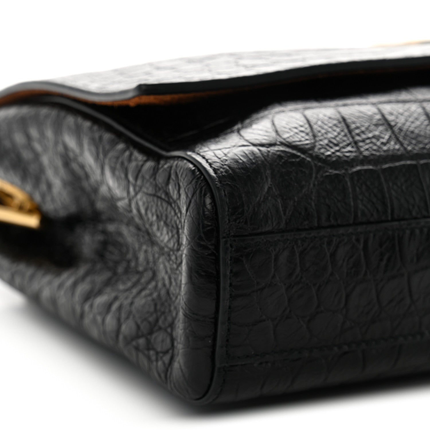 Saint Laurent Calfskin Crocodile Embossed Suede Medium Reversible Monogram Kate Satchel Military Taupe 9 of 10